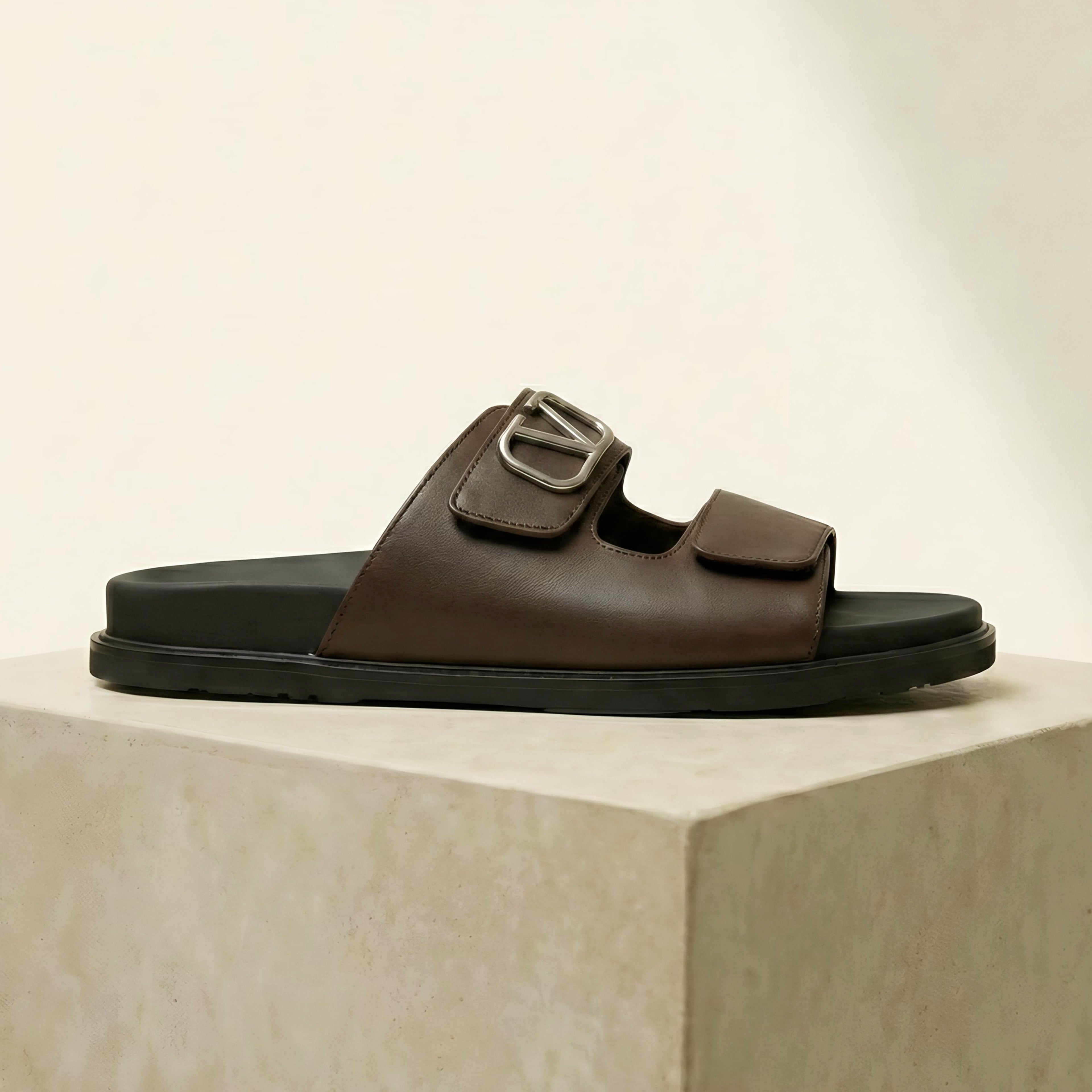 Vltn Leather Slides (Dark Brown) Genuine Cow Leather