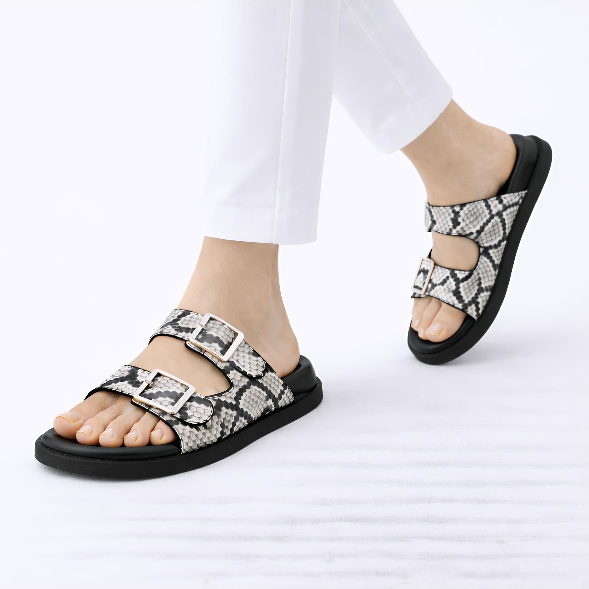 Arizona Snakeskin Sandals (White)