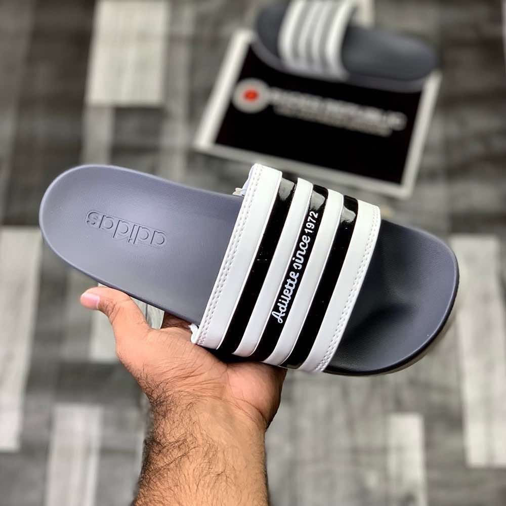 Adiillette Comfort Swim “Grey White” - ShoesRepublic