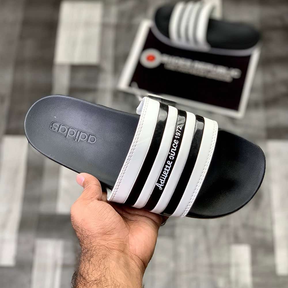 Adiillette Comfort Swim “White Black” - ShoesRepublic