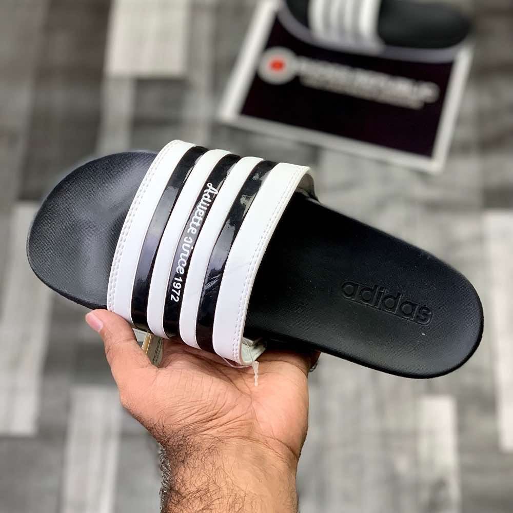 Adiillette Comfort Swim “White Black” - ShoesRepublic