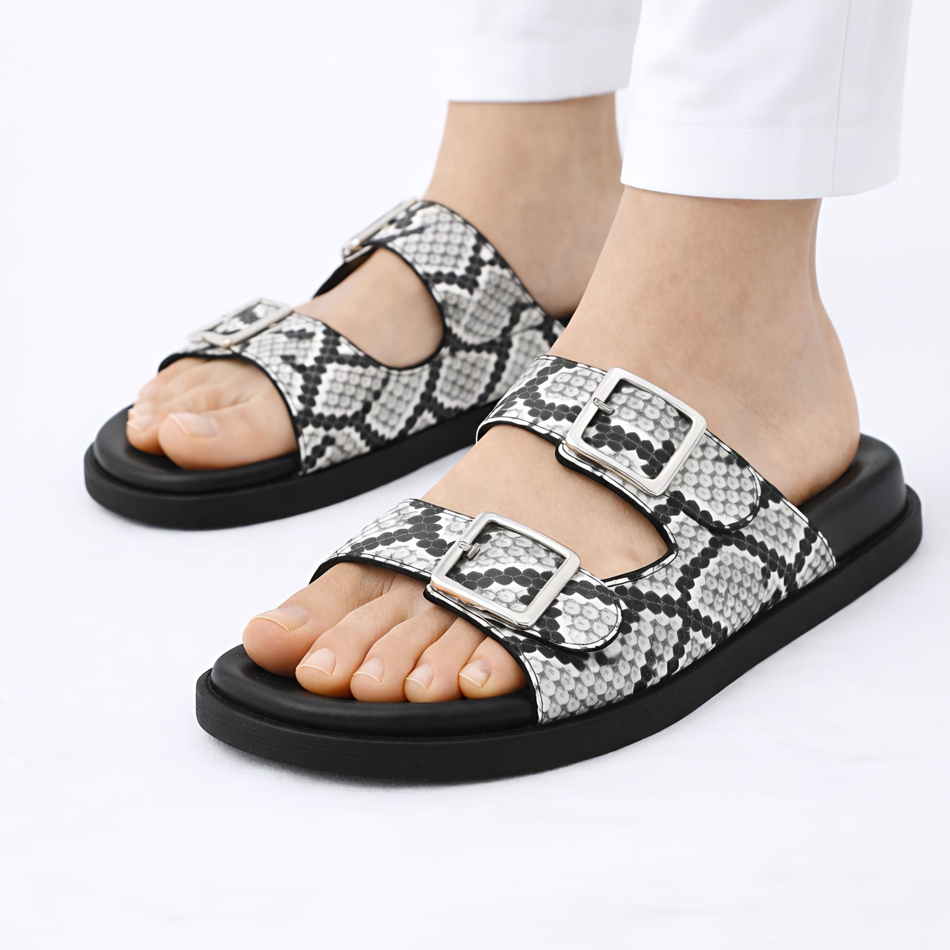 Arizona Snakeskin Sandals (White)