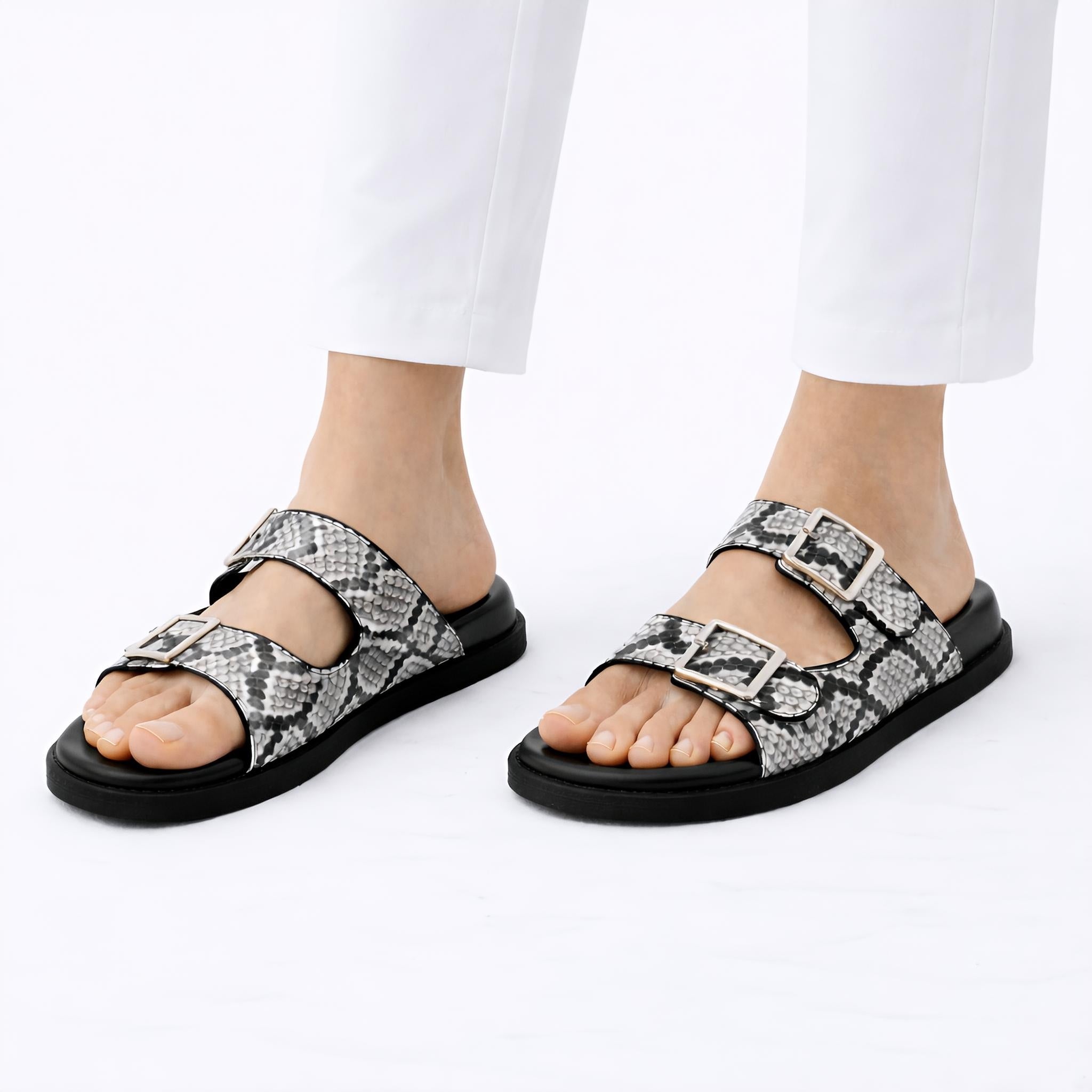 Arizona Snakeskin Sandals (White)
