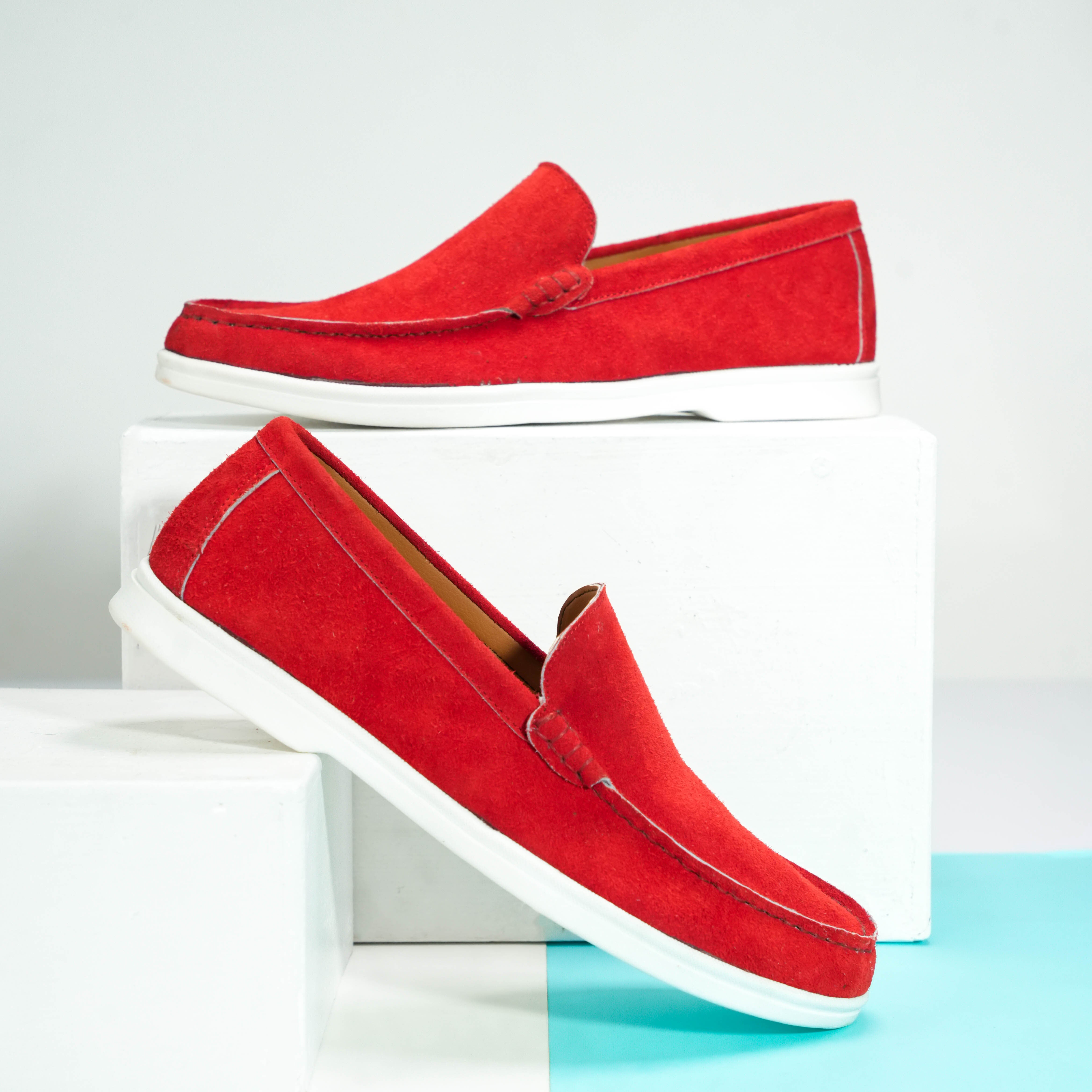 Suede Loafer Firestone Red- 100% Pure Suede Leather