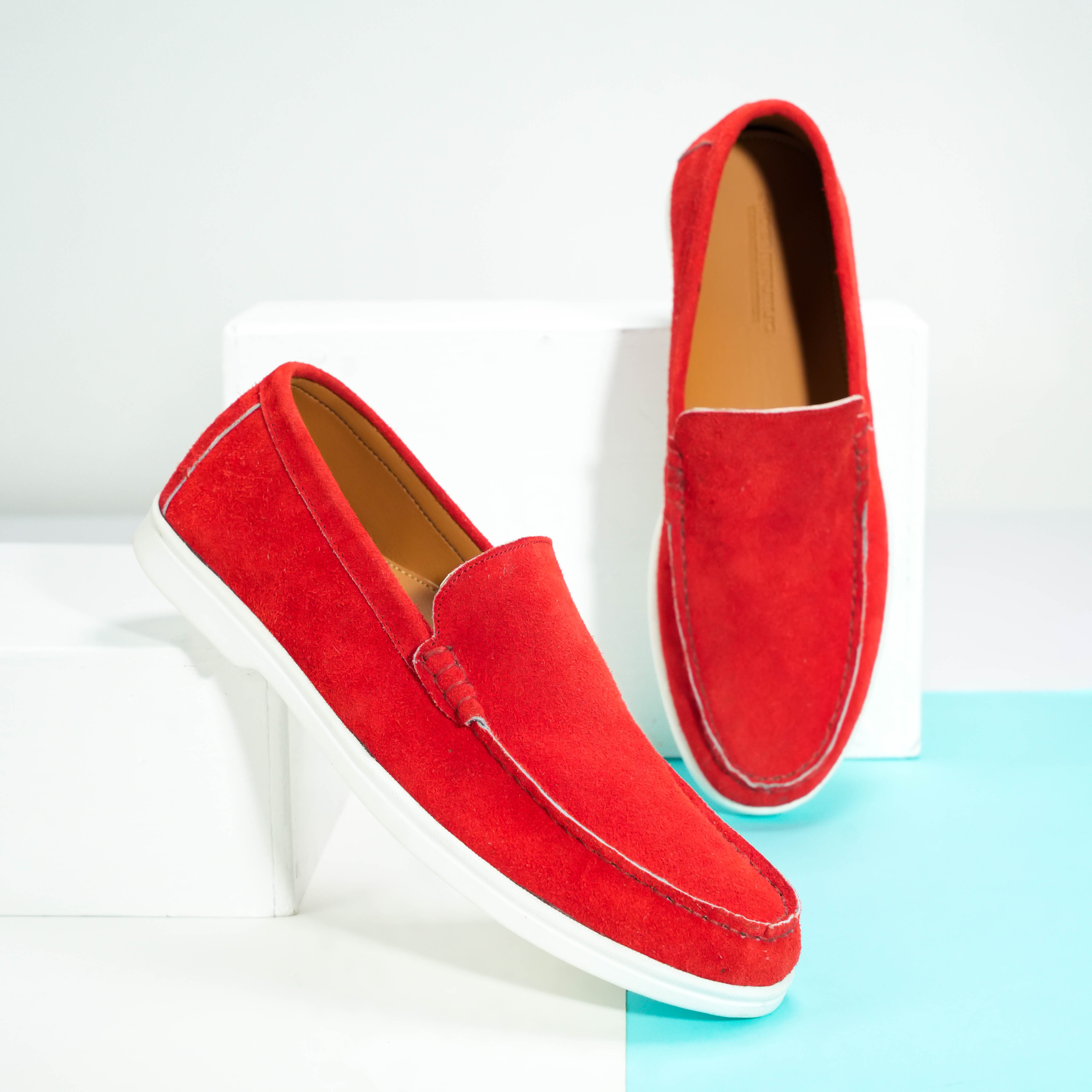 Suede Loafer Firestone Red- 100% Pure Suede Leather