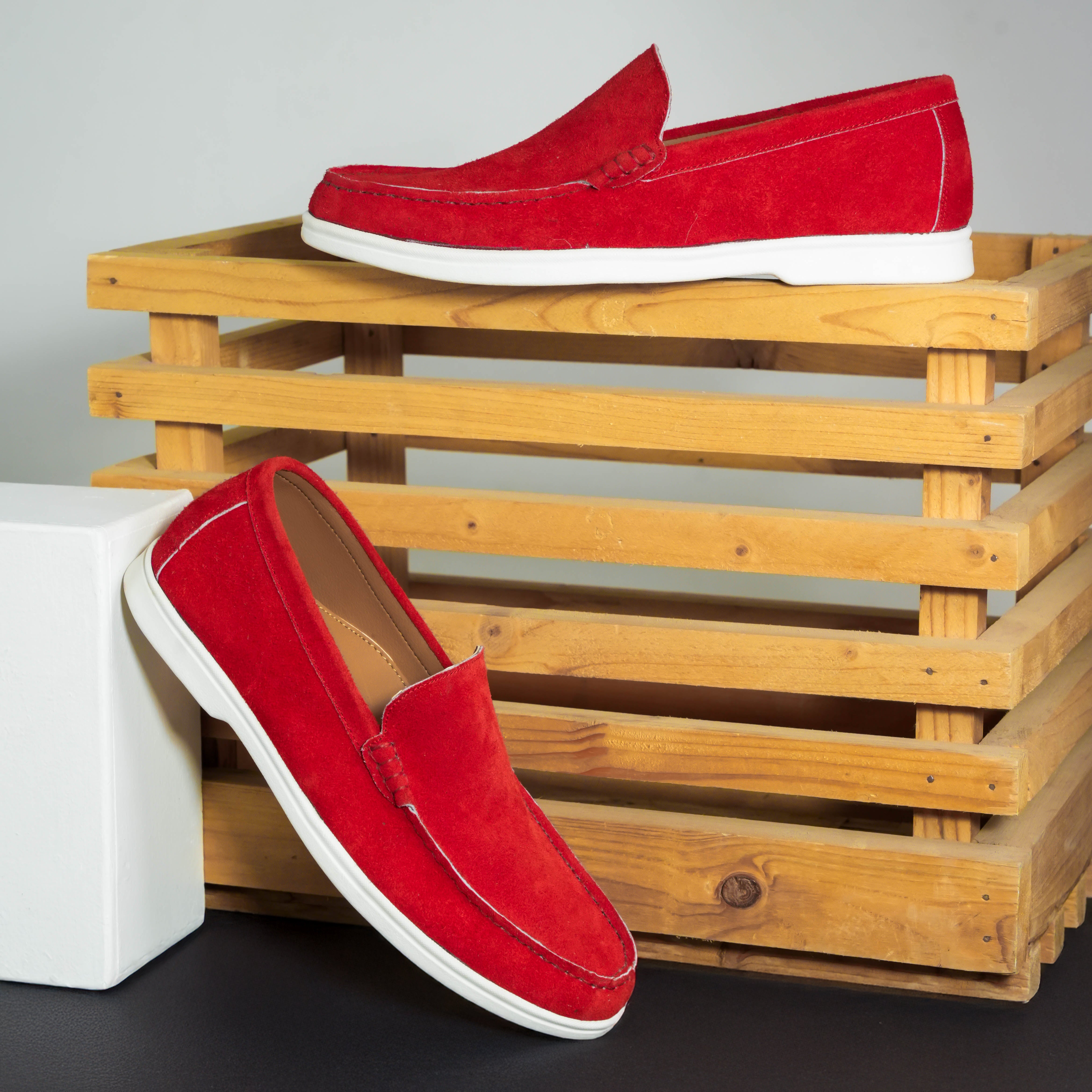 Suede Loafer Firestone Red- 100% Pure Suede Leather