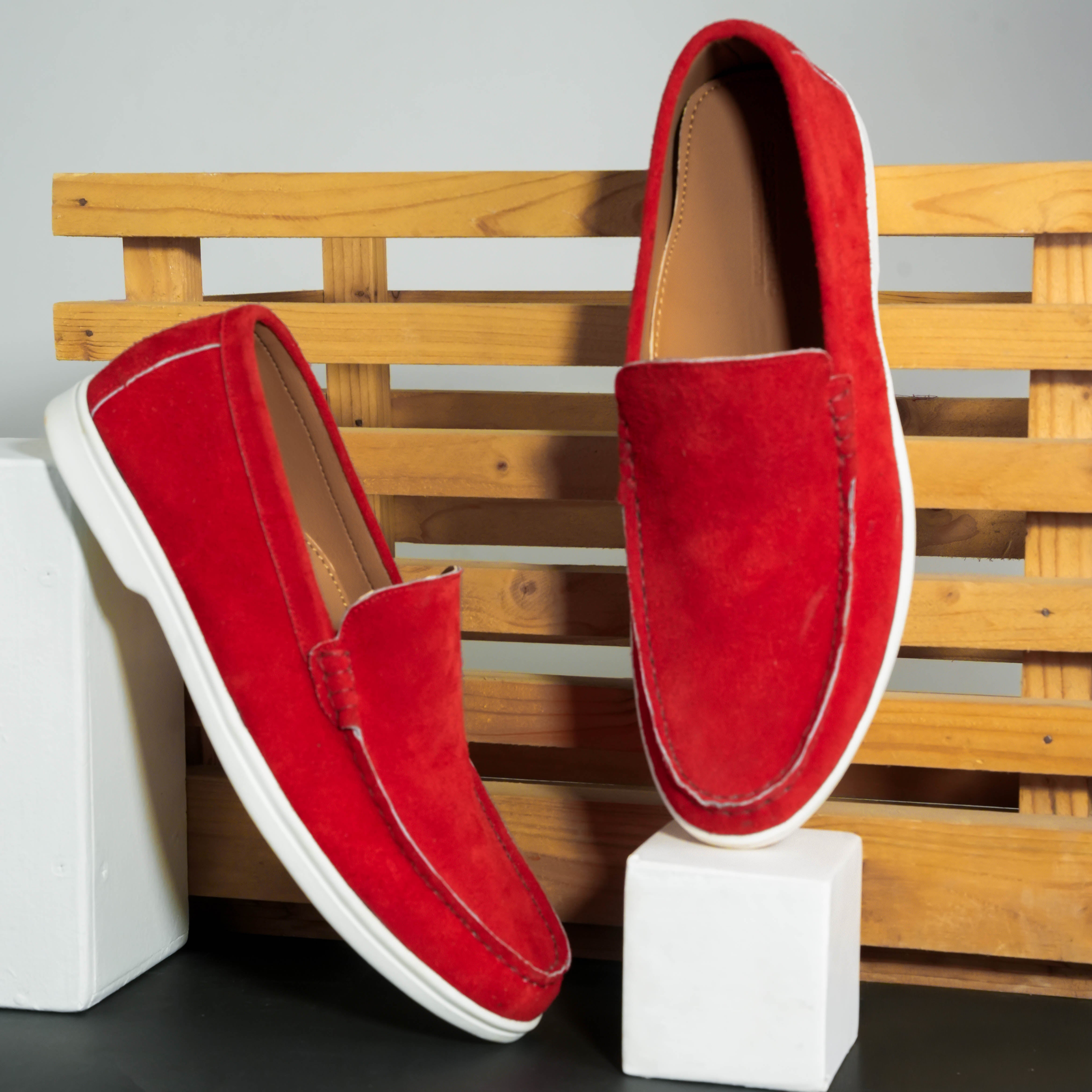Suede Loafer Firestone Red- 100% Pure Suede Leather