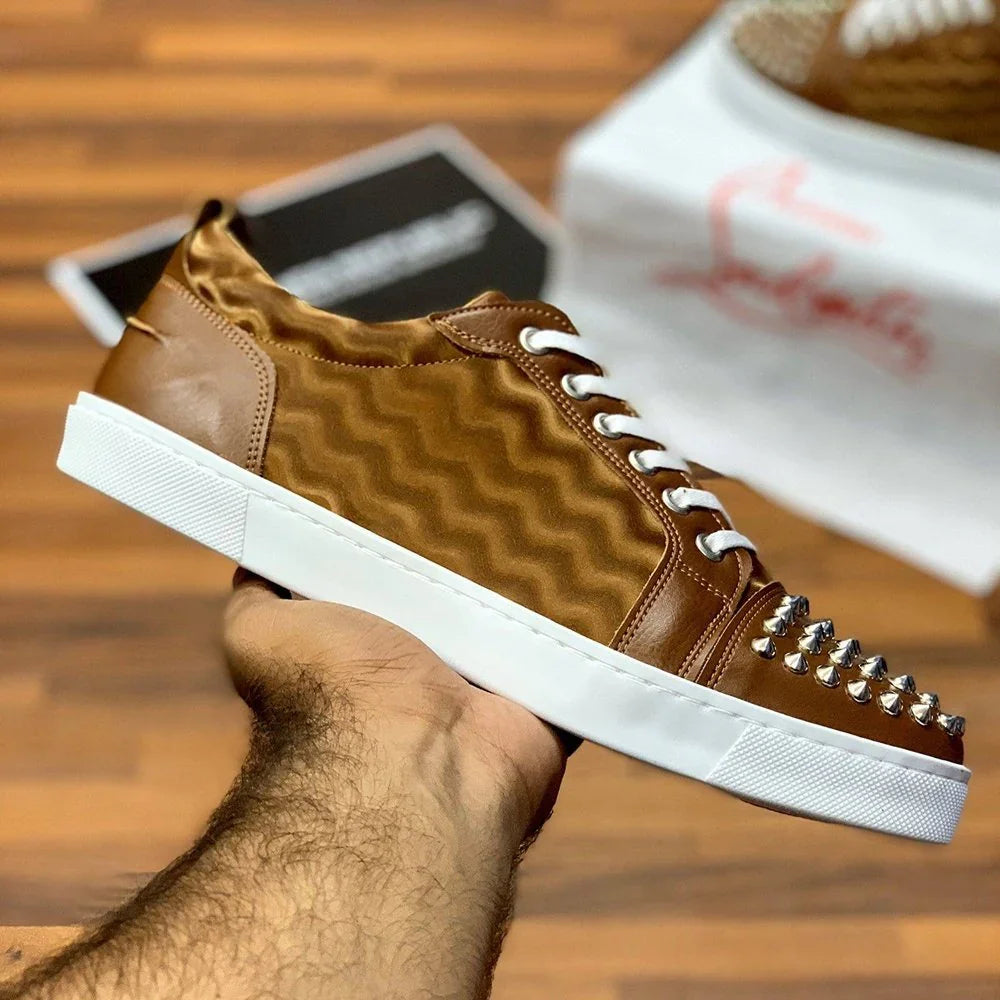 Loubbouttin Jr Spiked Lows ”Brown-Silver” - ShoesRepublic