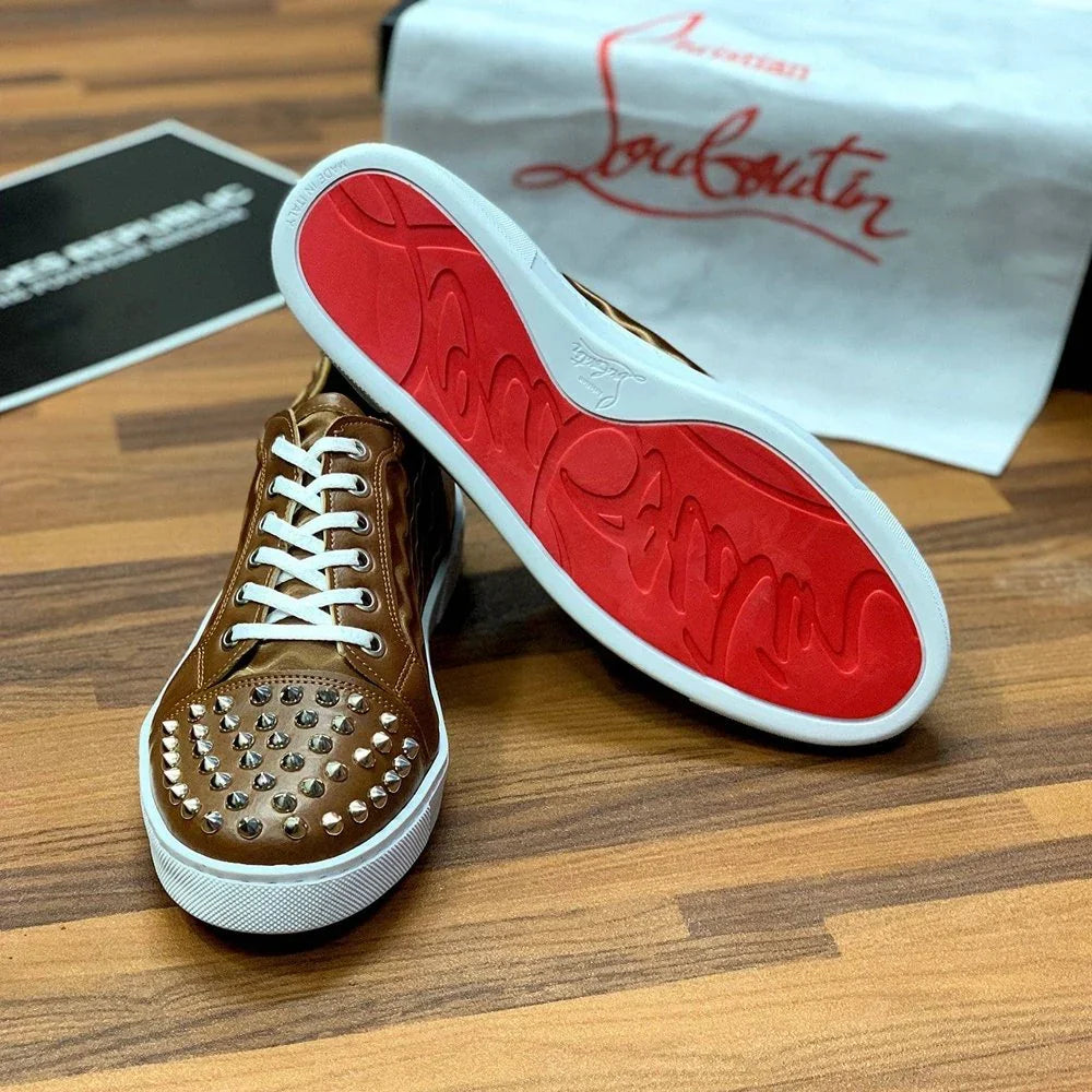 Loubbouttin Jr Spiked Lows ”Brown-Silver” - ShoesRepublic