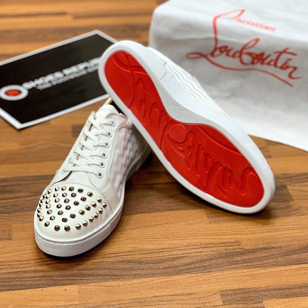 Loubbouttin Jr Spiked Lows ”White Silver” - ShoesRepublic