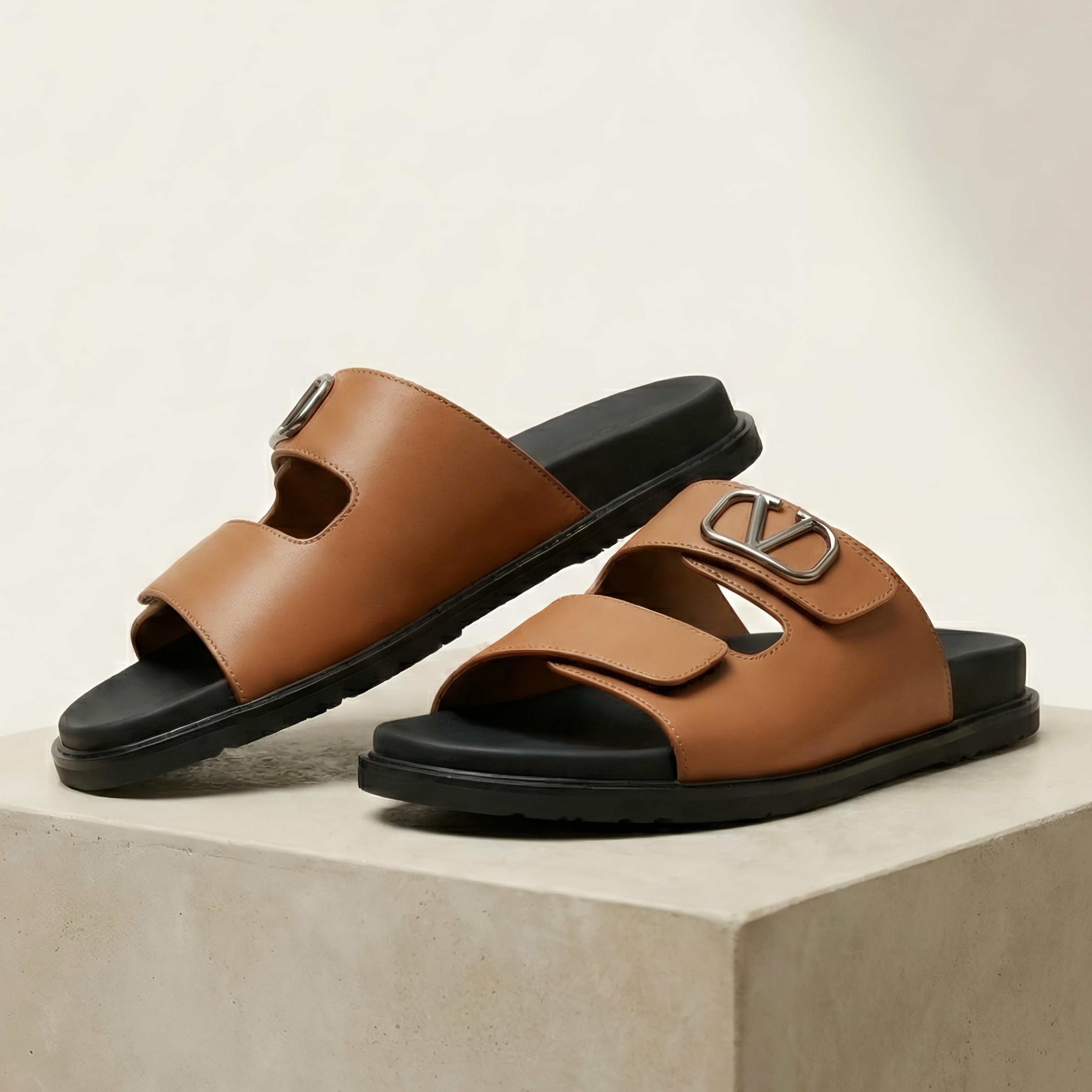 Vltn Leather Slides (Mustard) Genuine Cow Leather