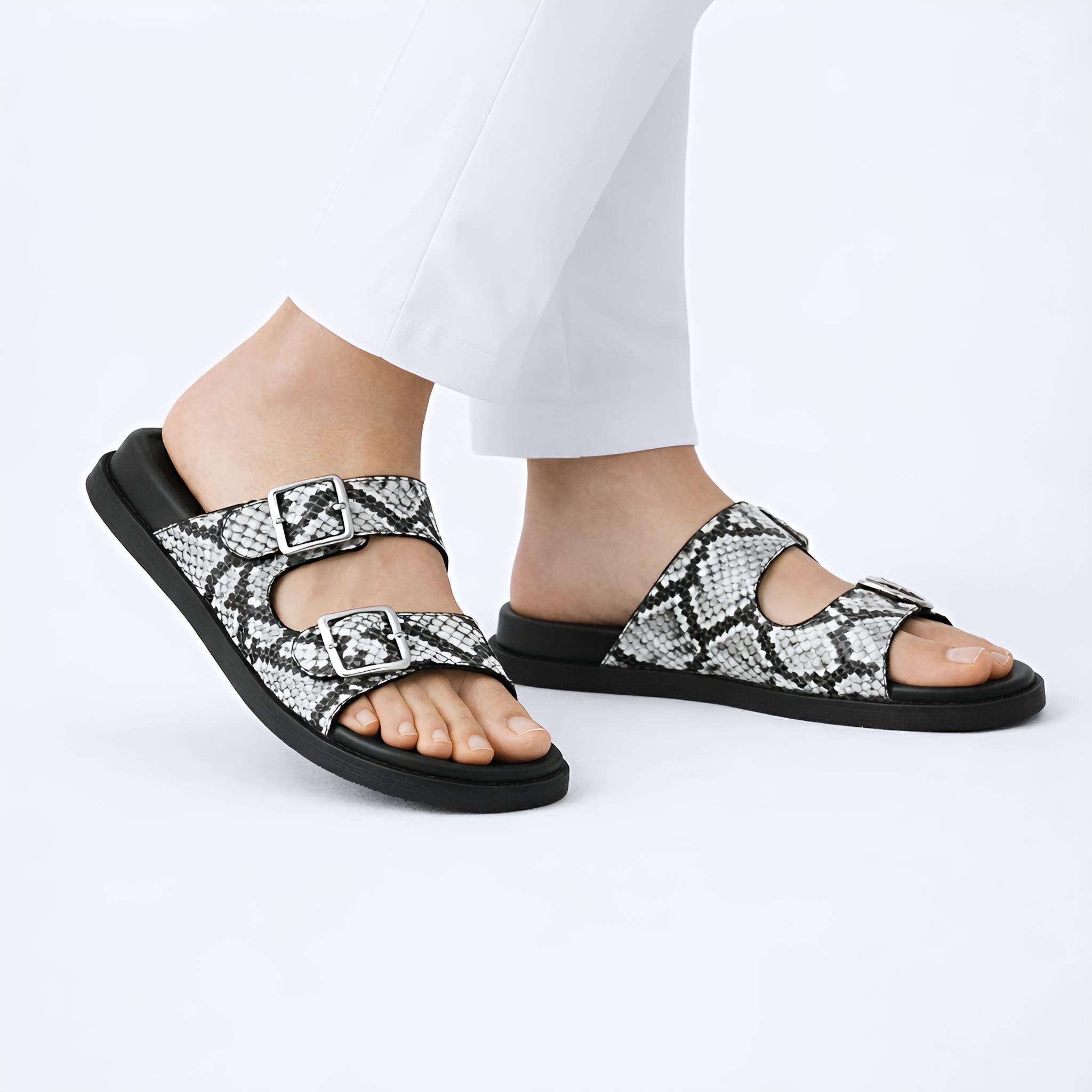 Arizona Snakeskin Sandals (White)