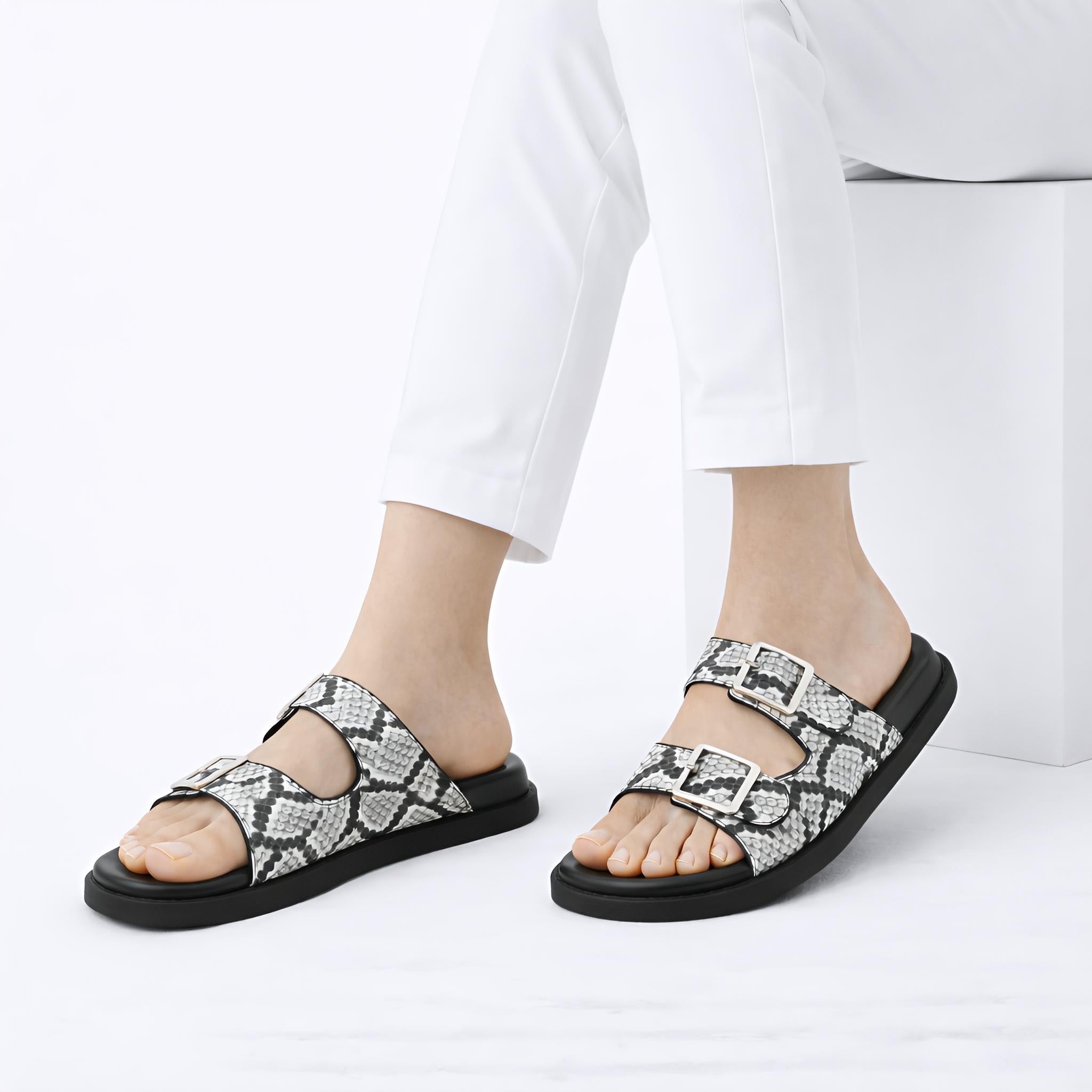 Arizona Snakeskin Sandals (White)