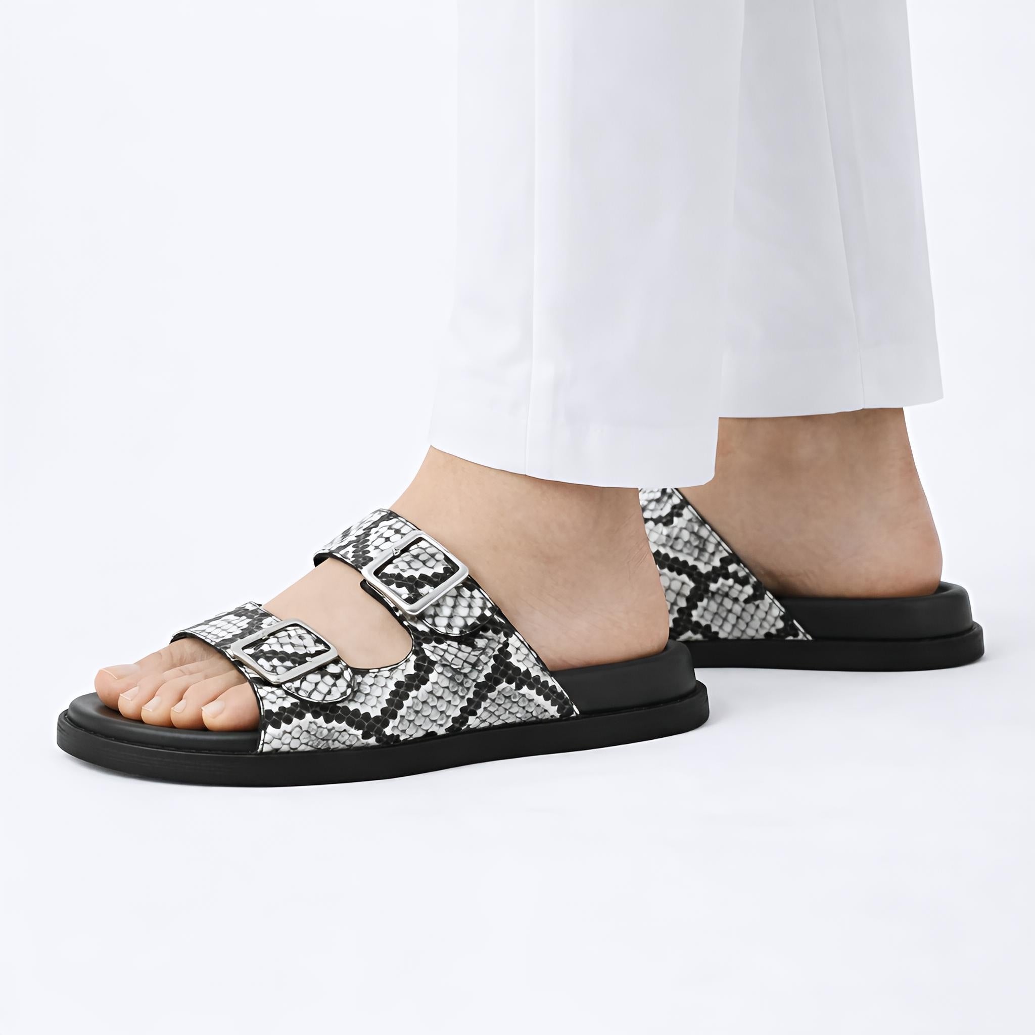 Arizona Snakeskin Sandals (White)