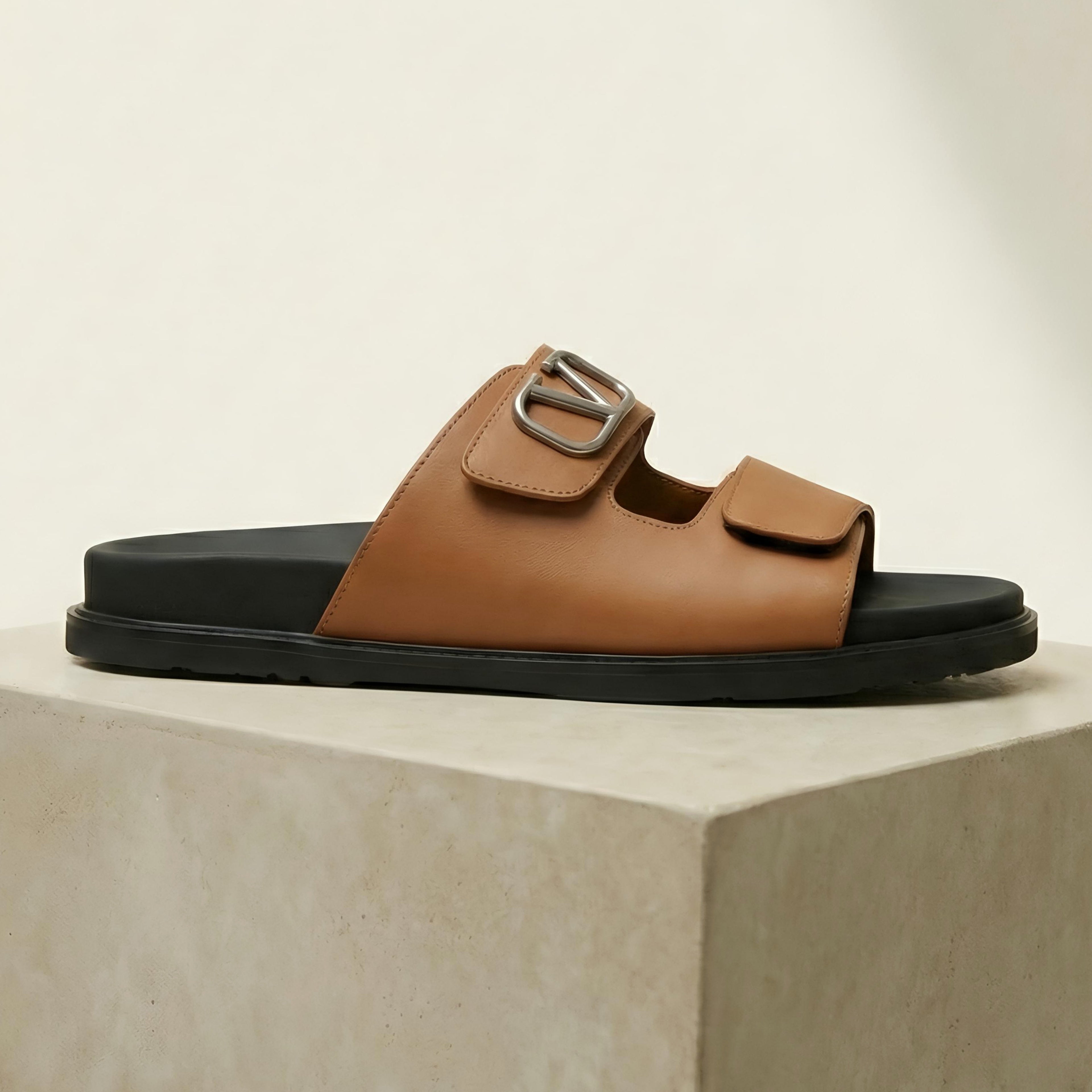 Vltn Leather Slides (Mustard) Genuine Cow Leather