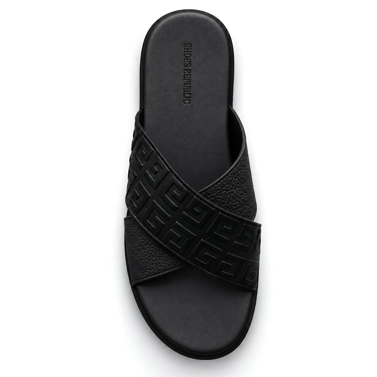 Greca Pattern Slides (Black) - ShoesRepublic 
