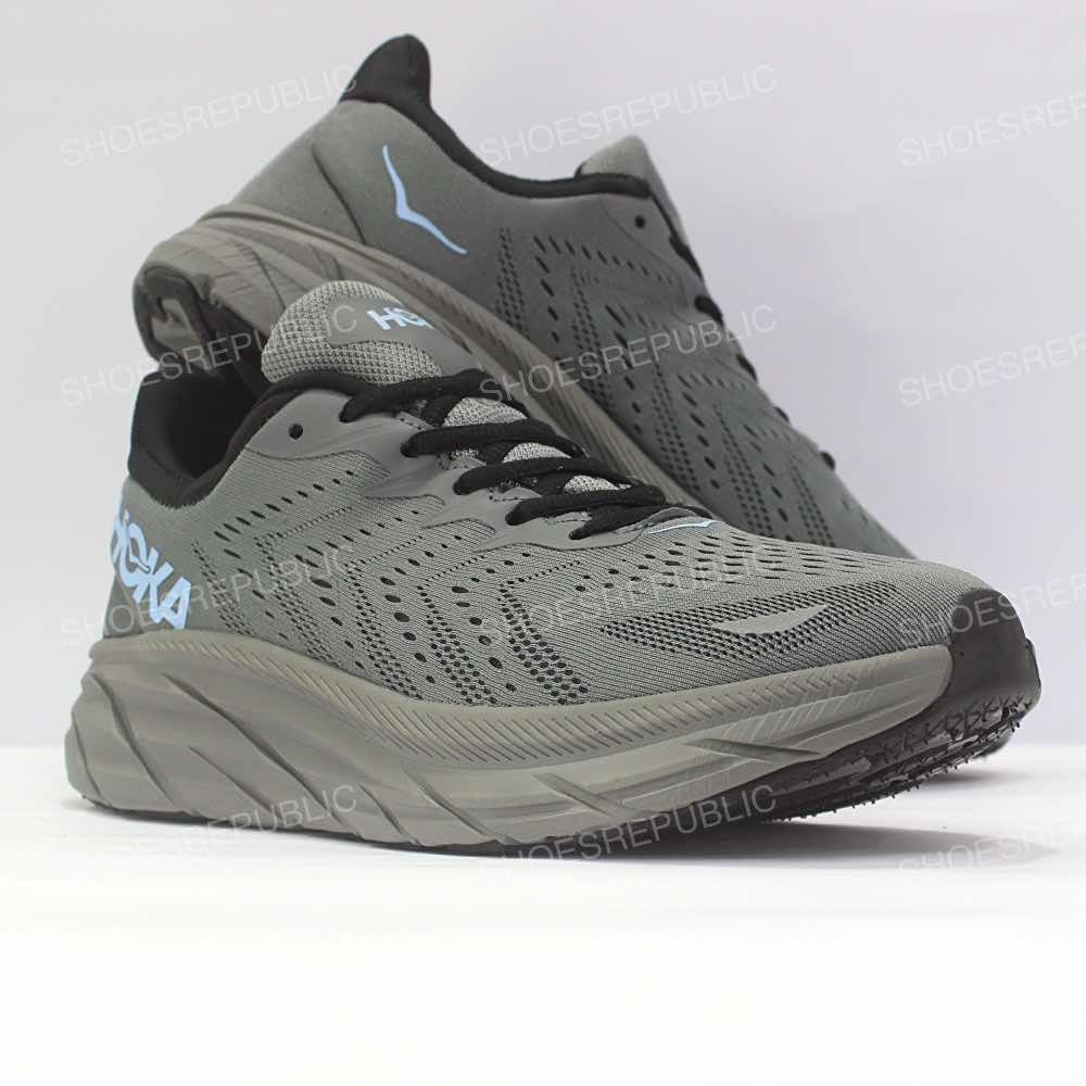 Hoka Clifton 8 Wolf Grey - Unisex Running Shoes - ShoesRepublic 