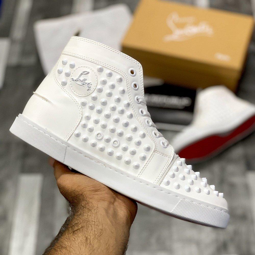 HOT Louboutin Trainers White Red Bottoms Shoes All White Red