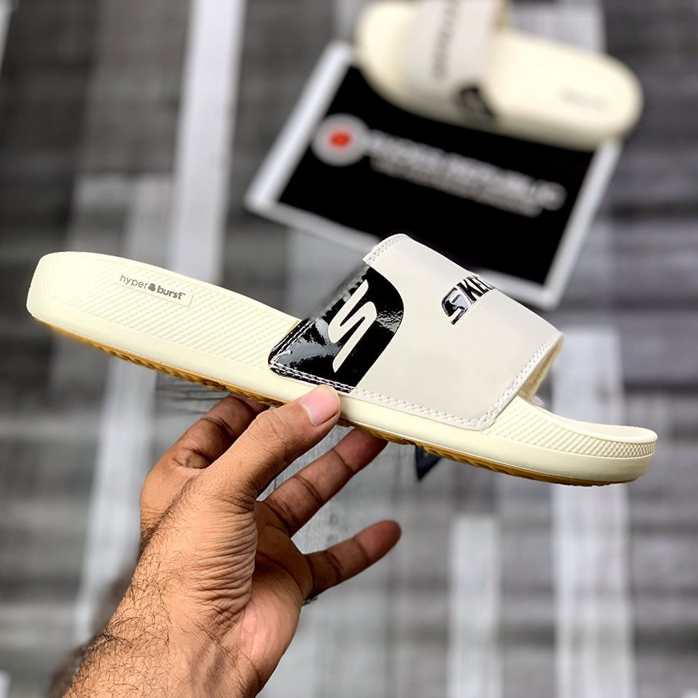 Skechers Hyperrbursst Recovery Logo Slide “Cream" - ShoesRepublic 