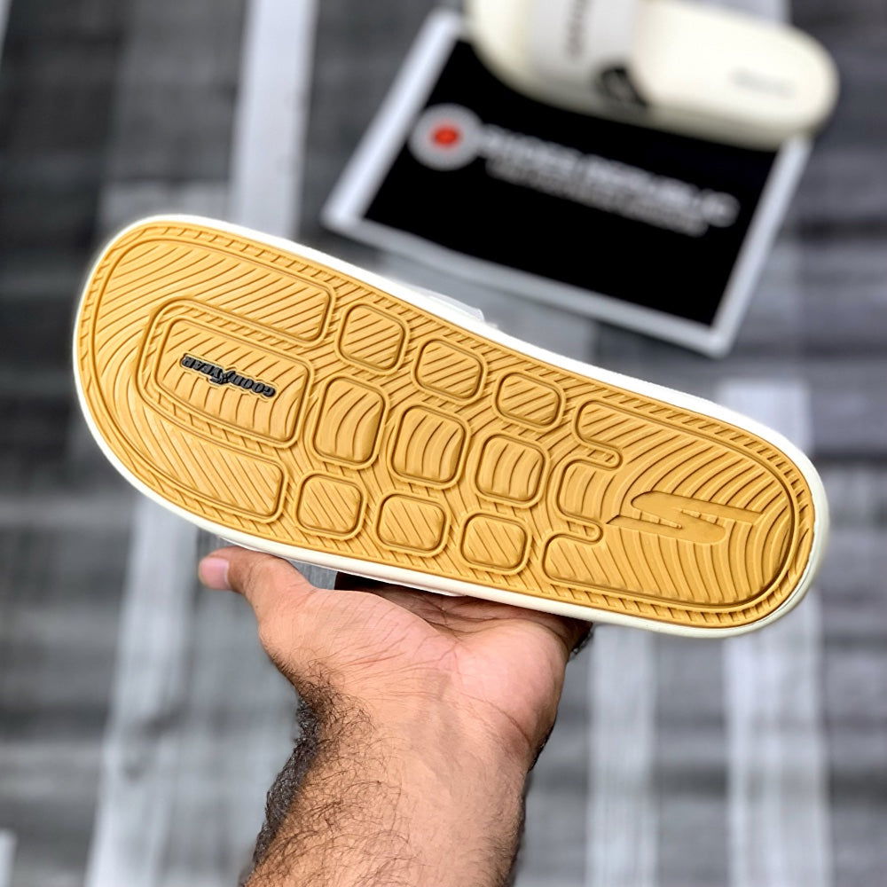 Skechers Hyperrbursst Recovery Logo Slide “Cream" - ShoesRepublic 